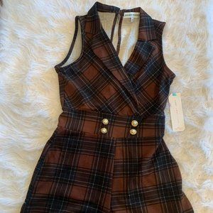 Almost Famous Junior's Sleeveless Plaid Romper
